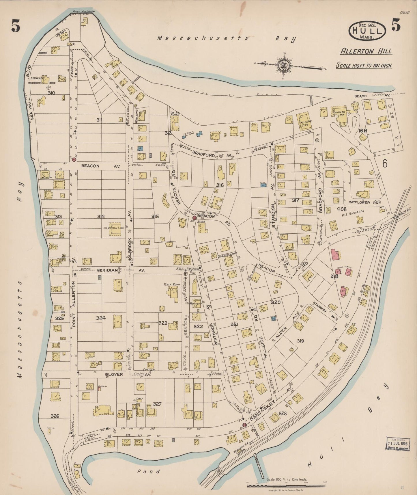 Sanborn Fire Insurance Map from Hull, Plymouth County, Massachusetts (1922), Sheet #0005 - Complete Map Set gallery image, historic Sanborn map, vintage wall art, Massachusetts Massachusetts