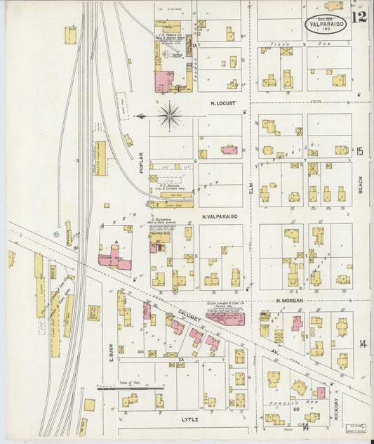 Sanborn Fire Insurance Map from Valparaiso, Porter County, Indiana (1905), Sheet #0012 - Historic Sanborn Fire Insurance Map Print, vintage old map wall art, antique decor, genealogy gift, Indiana Indiana map