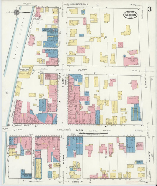 Sanborn Fire Insurance Map from Albion, Orleans County, New York (1917), Sheet #0003 - Historic Sanborn Fire Insurance Map Print, vintage old map wall art, antique decor, genealogy gift, New York New York map
