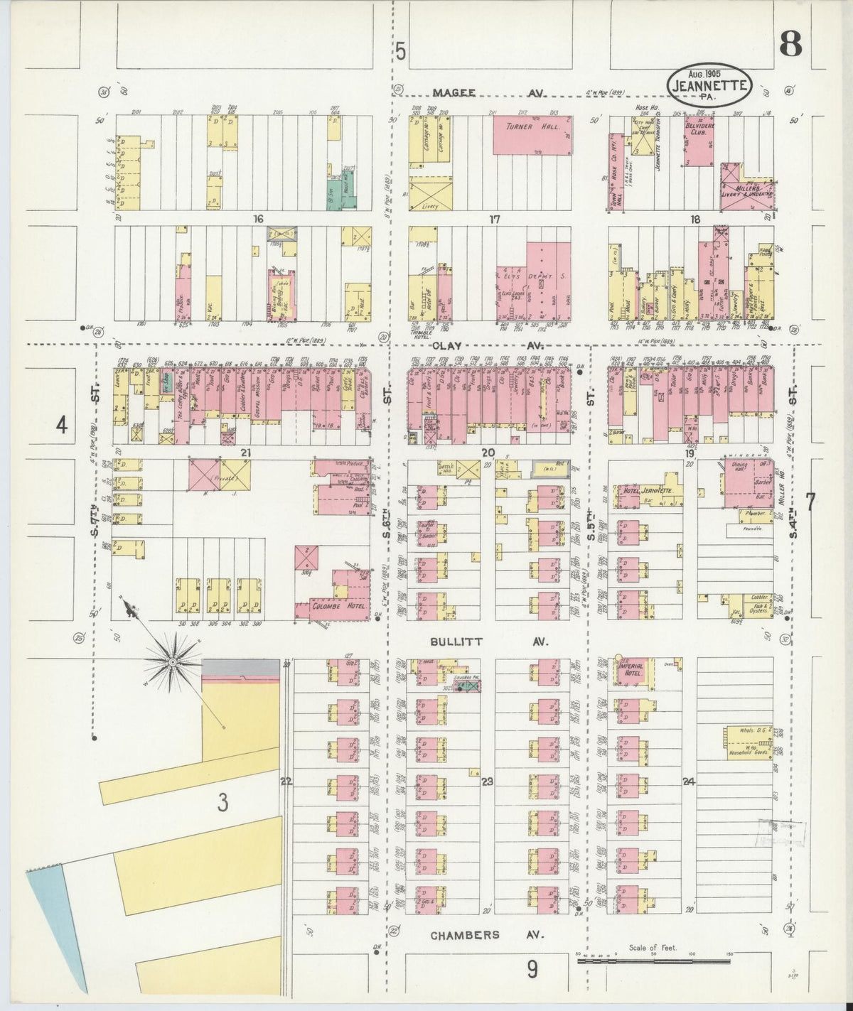 Sanborn Fire Insurance Map from Jeannette, Westmoreland County, Pennsylvania (1905), Sheet #0008 - Complete Map Set gallery image, historic Sanborn map, vintage wall art, Pennsylvania Pennsylvania