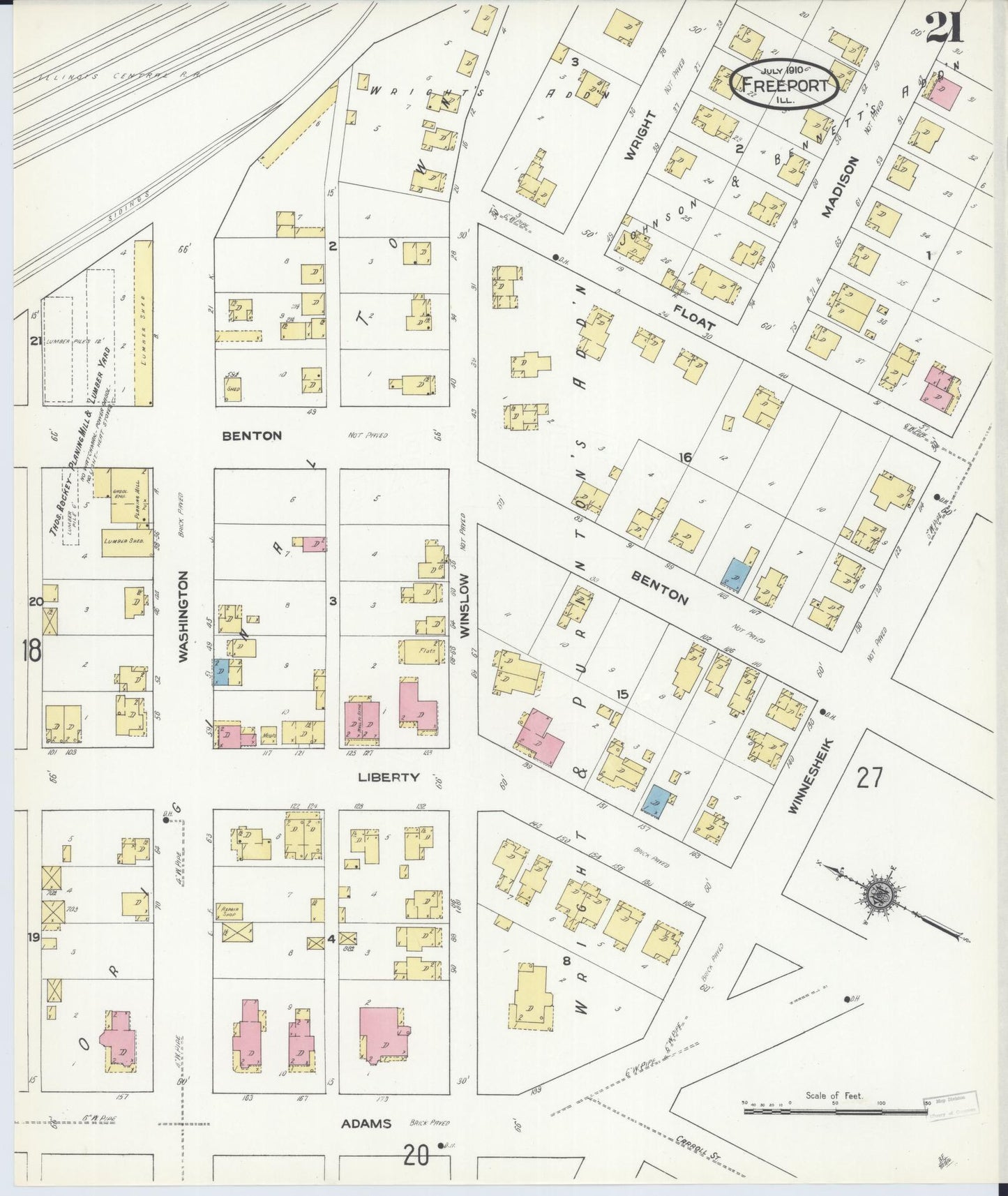 Sanborn Fire Insurance Map from Freeport, Stephenson County, Illinois (1910), Sheet #0021 - Historic Sanborn Fire Insurance Map Print, vintage old map wall art, antique decor, genealogy gift, Illinois Illinois map