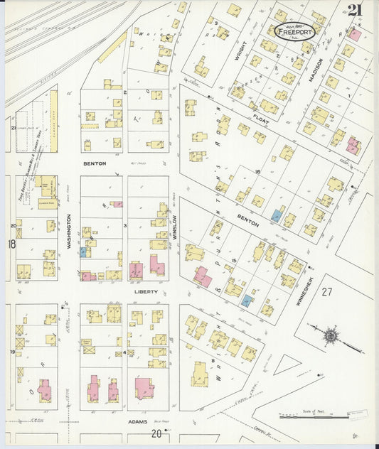 Sanborn Fire Insurance Map from Freeport, Stephenson County, Illinois (1910), Sheet #0021 - Historic Sanborn Fire Insurance Map Print, vintage old map wall art, antique decor, genealogy gift, Illinois Illinois map
