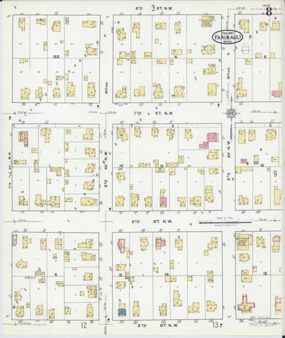 Sanborn Fire Insurance Map from Faribault, Rice County, Minnesota (1921), Sheet #0008 - Historic Sanborn Fire Insurance Map Print, vintage old map wall art, antique decor, genealogy gift, Minnesota Minnesota map