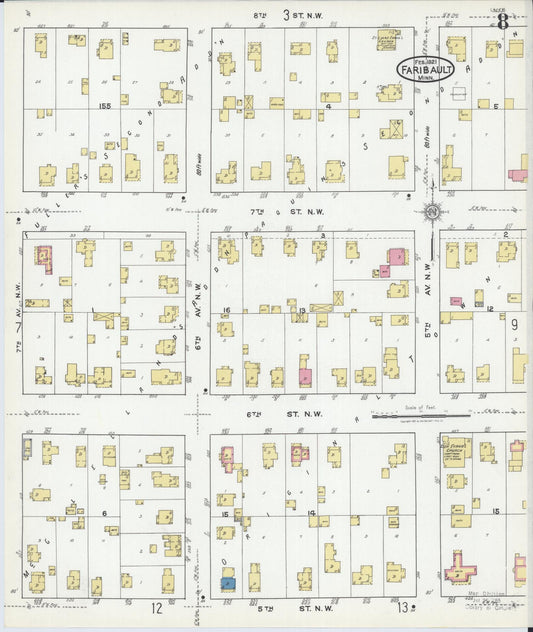 Sanborn Fire Insurance Map from Faribault, Rice County, Minnesota (1921), Sheet #0008 - Historic Sanborn Fire Insurance Map Print, vintage old map wall art, antique decor, genealogy gift, Minnesota Minnesota map