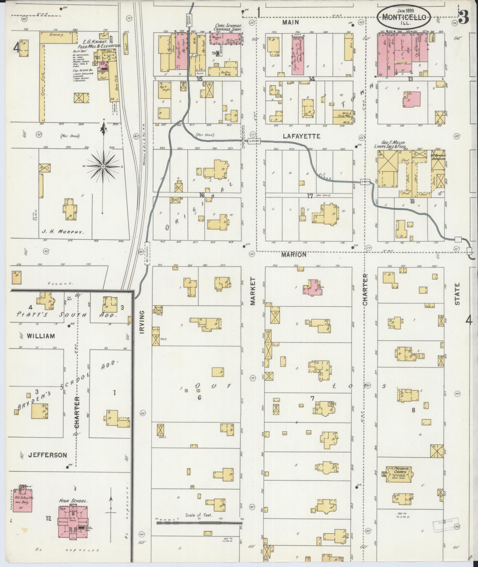 Sanborn Fire Insurance Map from Monticello, Piatt County, Illinois (1899), Sheet #0003 - Historic Sanborn Fire Insurance Map Print, vintage old map wall art, antique decor, genealogy gift, Illinois Illinois map