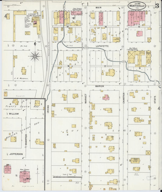 Sanborn Fire Insurance Map from Monticello, Piatt County, Illinois (1899), Sheet #0003 - Historic Sanborn Fire Insurance Map Print, vintage old map wall art, antique decor, genealogy gift, Illinois Illinois map
