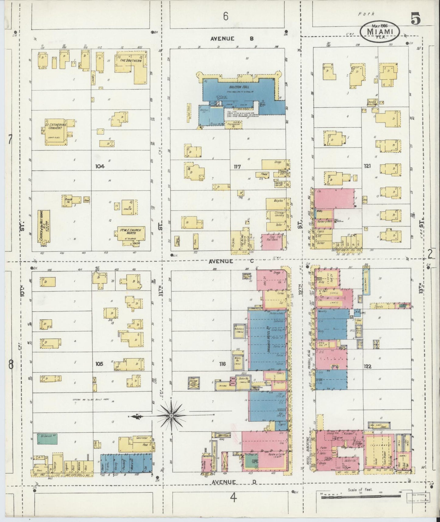 Sanborn Fire Insurance Map from Miami, Dade County, Florida (1906), Sheet #0005 - Complete Map Set gallery image, historic Sanborn map, vintage wall art, Florida Florida
