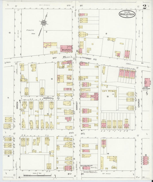 Sanborn Fire Insurance Map from Marcus Hook, Chester County, Pennsylvania (1912), Sheet #0002 - Historic Sanborn Fire Insurance Map Print, vintage old map wall art, antique decor, genealogy gift, Pennsylvania Pennsylvania map
