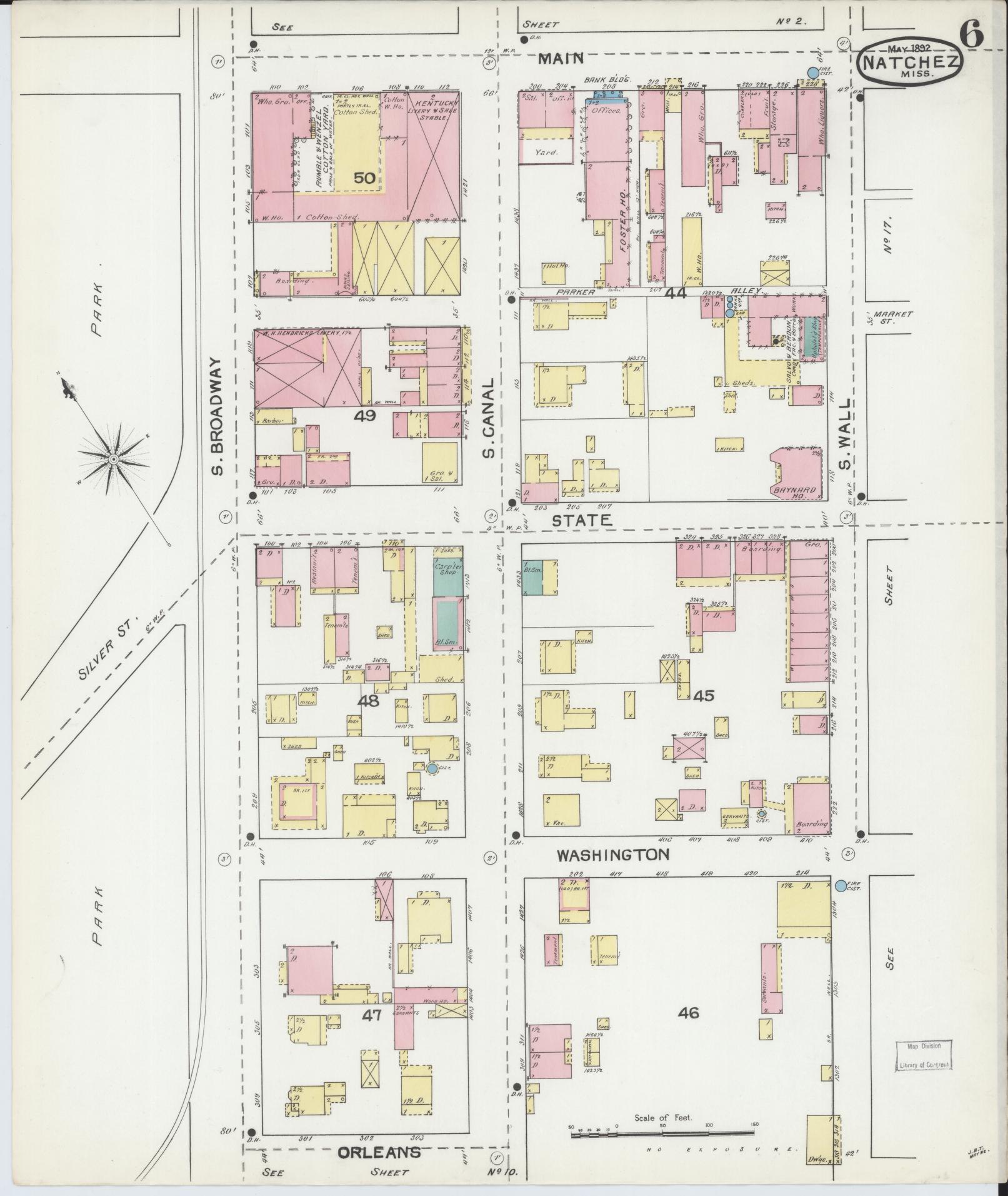 Sanborn Fire Insurance Map from Natchez, Adams County, Mississippi (1892), Sheet #0006 - Complete Map Set gallery image, historic Sanborn map, vintage wall art, Mississippi Mississippi
