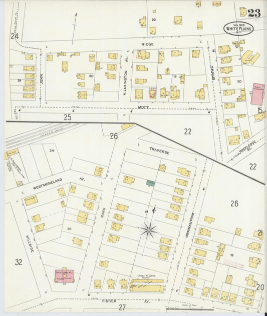 Sanborn Fire Insurance Map from White Plains, Westchester County, New York (1905), Sheet #0023 - Historic Sanborn Fire Insurance Map Print, vintage old map wall art, antique decor, genealogy gift, New York New York map