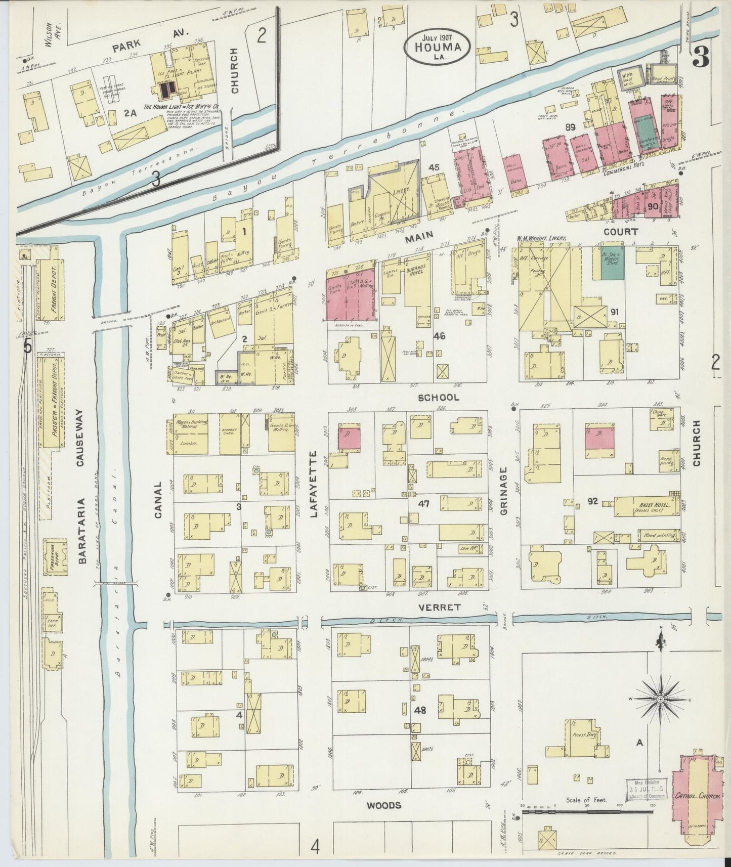 Sanborn Fire Insurance Map from Houma, Terrebonne Parish, Louisiana (1907), Sheet #0003 - Complete Map Set gallery image, historic Sanborn map, vintage wall art, Louisiana Louisiana