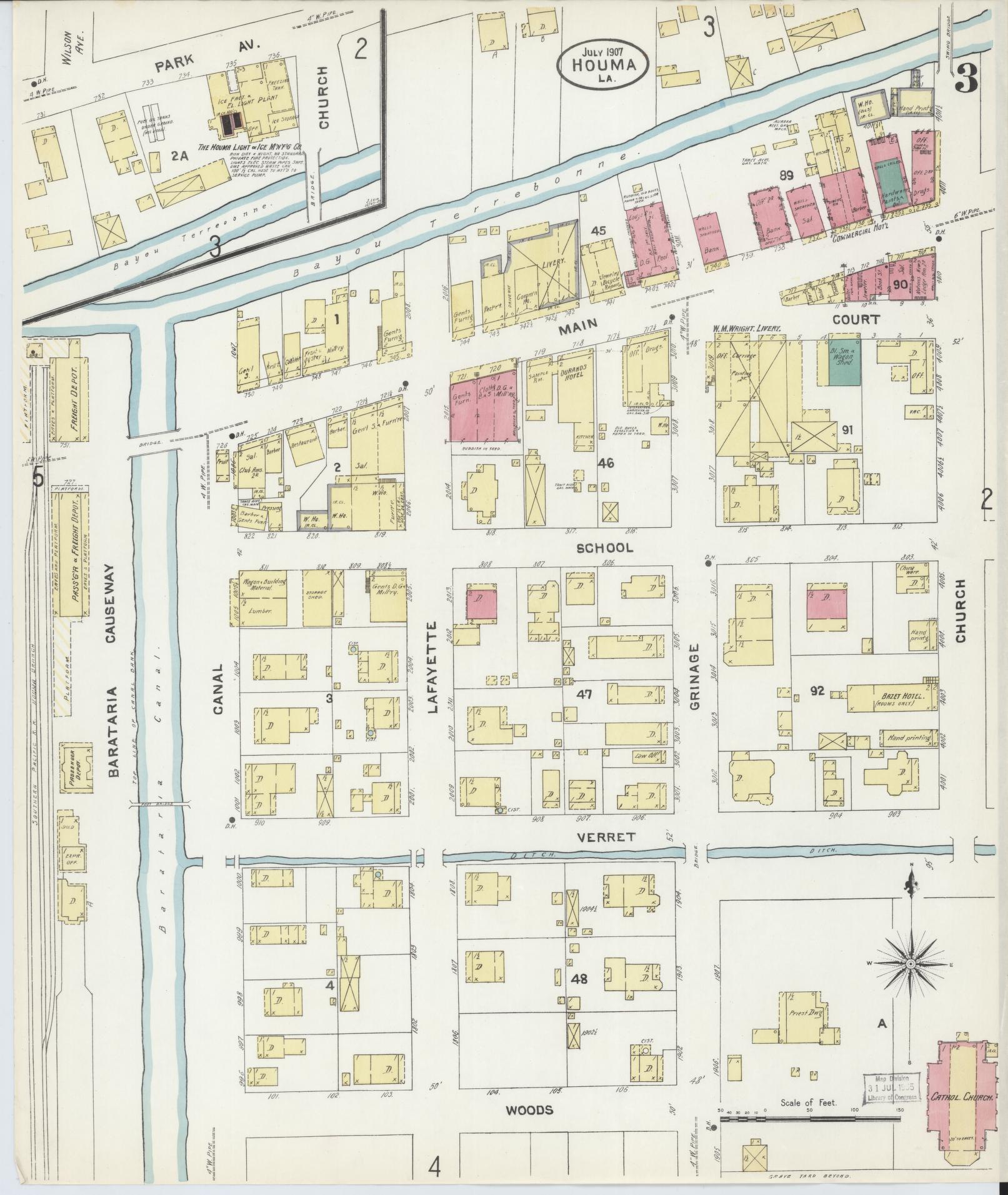 Sanborn Fire Insurance Map from Houma, Terrebonne Parish, Louisiana (1907), Sheet #0003 - Complete Map Set gallery image, historic Sanborn map, vintage wall art, Louisiana Louisiana
