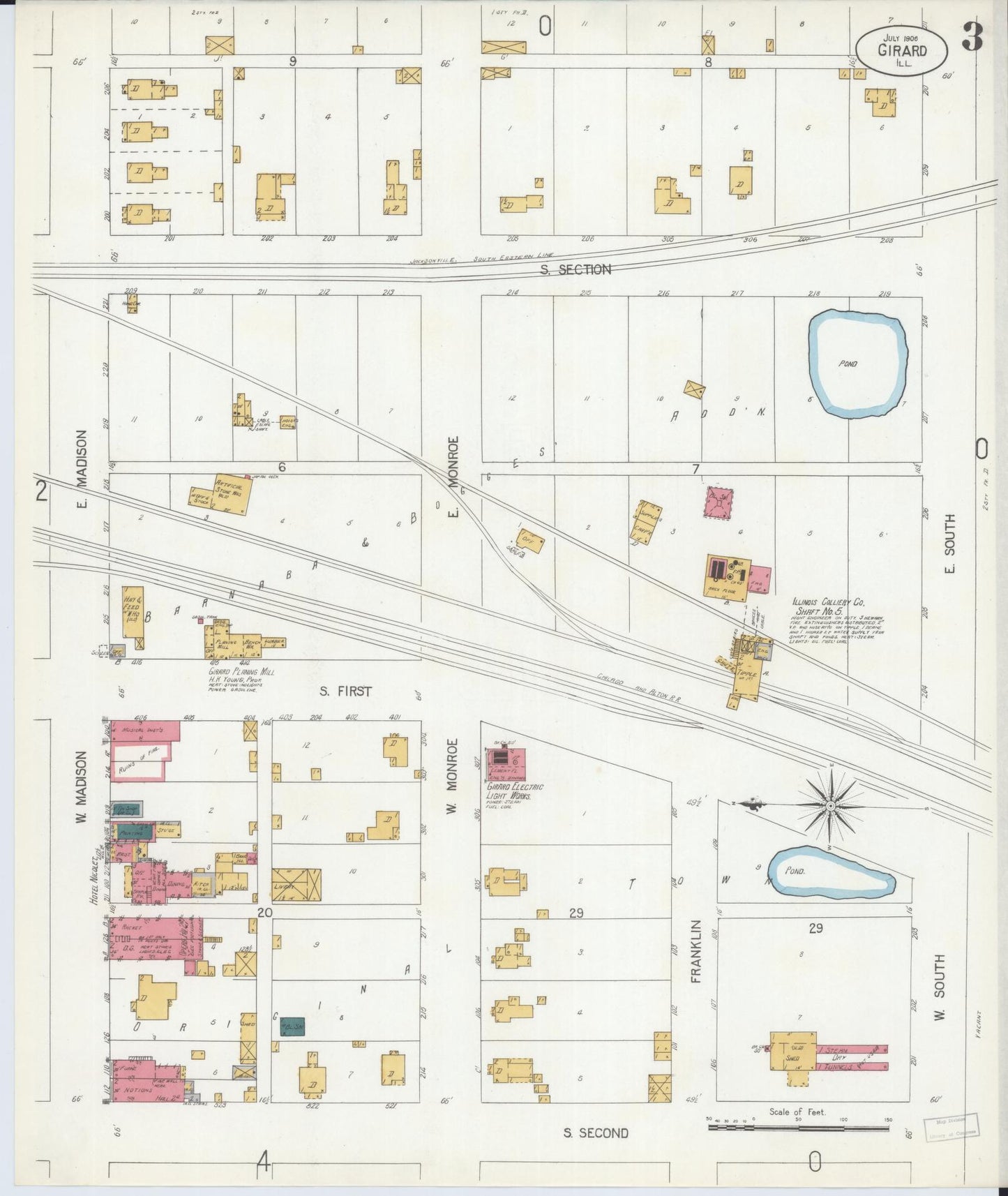 Sanborn Fire Insurance Map from Girard, Macoupin County, Illinois (1906), Sheet #0003 - Complete Map Set gallery image, historic Sanborn map, vintage wall art, Illinois Illinois