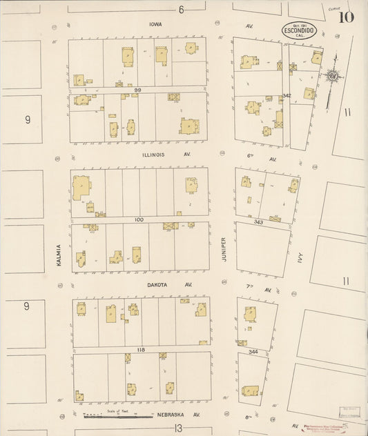 Sanborn Fire Insurance Map from Escondido, San Diego County, California (1911), Sheet #0010 - Historic Sanborn Fire Insurance Map Print, vintage old map wall art, antique decor, genealogy gift, California California map