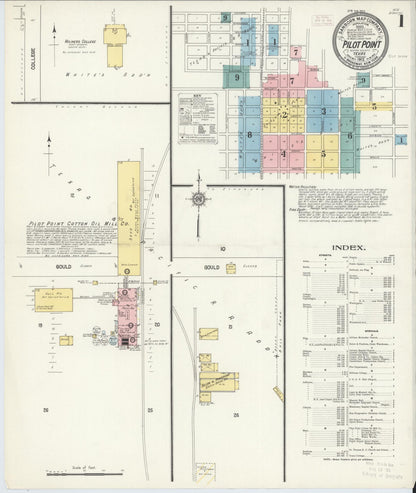 Sanborn Fire Insurance Map from Pilot Point, Denton County, Texas (1912), Sheet #0001 - Complete Map Set gallery image, historic Sanborn map, vintage wall art, Texas Texas