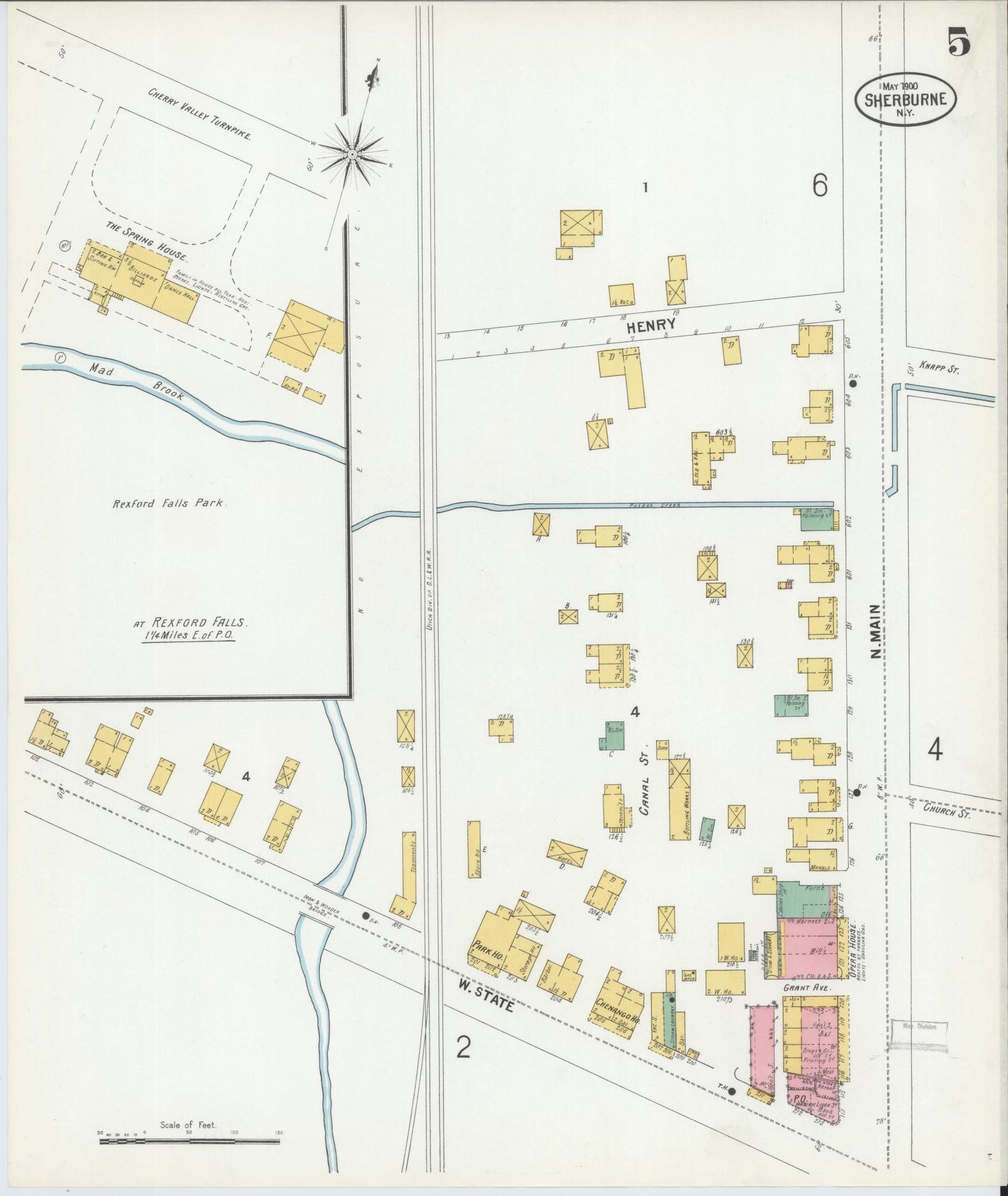 Sanborn Fire Insurance Map from Sherburne, Chenango County, New York (1900), Sheet #0005 - Historic Sanborn Fire Insurance Map Print, vintage old map wall art, antique decor, genealogy gift, New York New York map