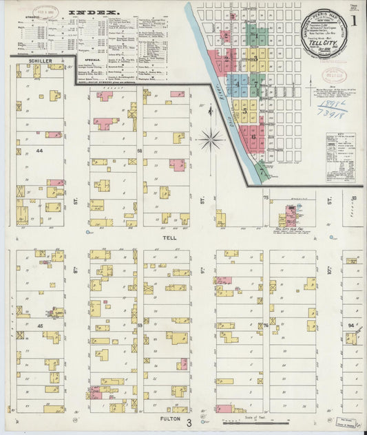 Sanborn Fire Insurance Map from Tell City, Perry County, Indiana (1898), Sheet #0001 - Historic Sanborn Fire Insurance Map Print, vintage old map wall art, antique decor, genealogy gift, Indiana Indiana map