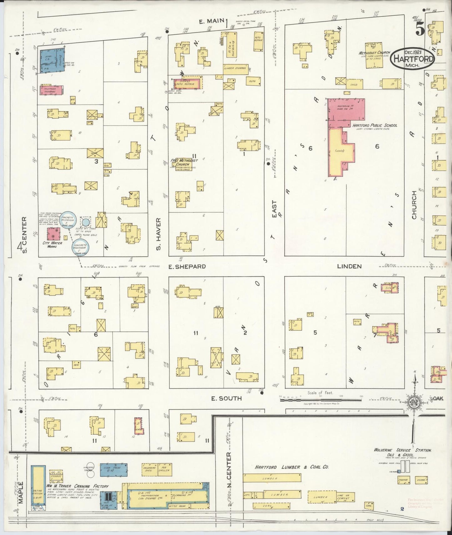 Sanborn Fire Insurance Map from Hartford, Van Buren County, Michigan (1921), Sheet #0005 - Complete Map Set gallery image, historic Sanborn map, vintage wall art, Michigan Michigan
