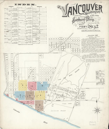 Sanborn Fire Insurance Map from Vancouver, Clark County, Washington (1892), Sheet #0001 - Complete Map Set gallery image, historic Sanborn map, vintage wall art, Washington Washington
