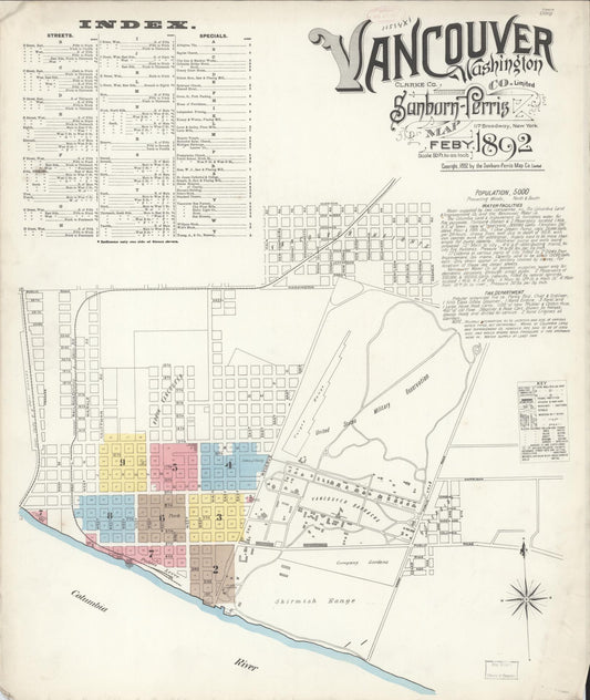 Sanborn Fire Insurance Map from Vancouver, Clark County, Washington (1892), Sheet #0001 - Complete Map Set gallery image, historic Sanborn map, vintage wall art, Washington Washington