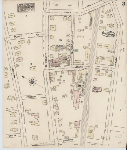 Sanborn Fire Insurance Map from Meriden, New Haven County, Connecticut (1884), Sheet #0003 - Complete Map Set gallery image, historic Sanborn map, vintage wall art, Connecticut Connecticut