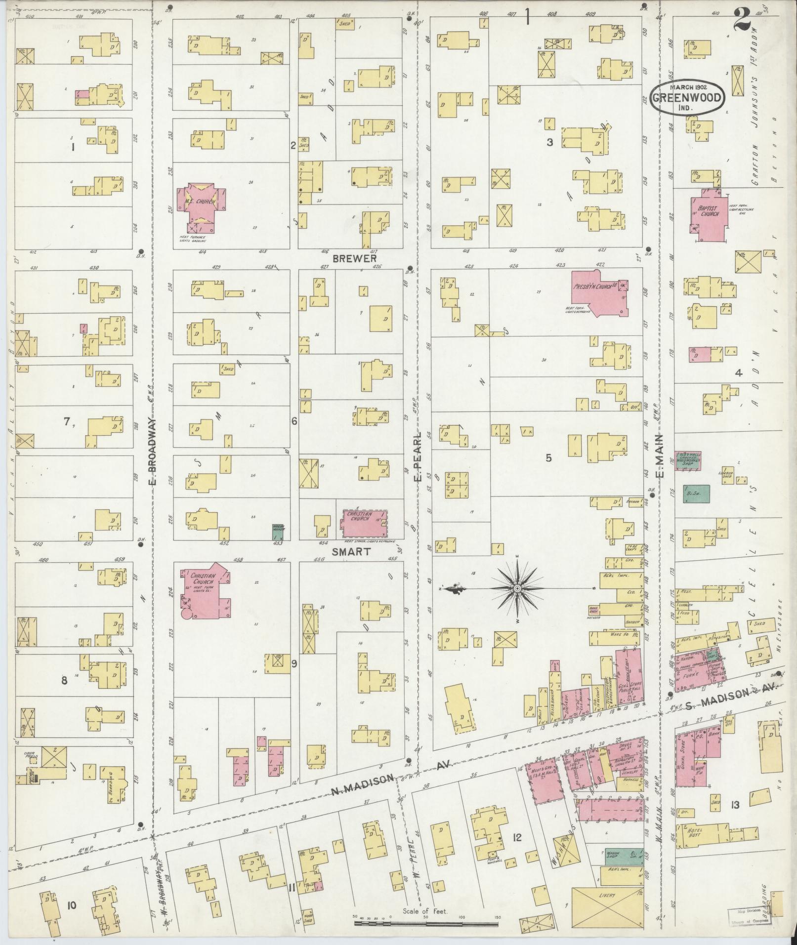 Sanborn Fire Insurance Map from Greenwood, Johnson County, Indiana (1902), Sheet #0002 - Complete Map Set gallery image, historic Sanborn map, vintage wall art, Indiana Indiana