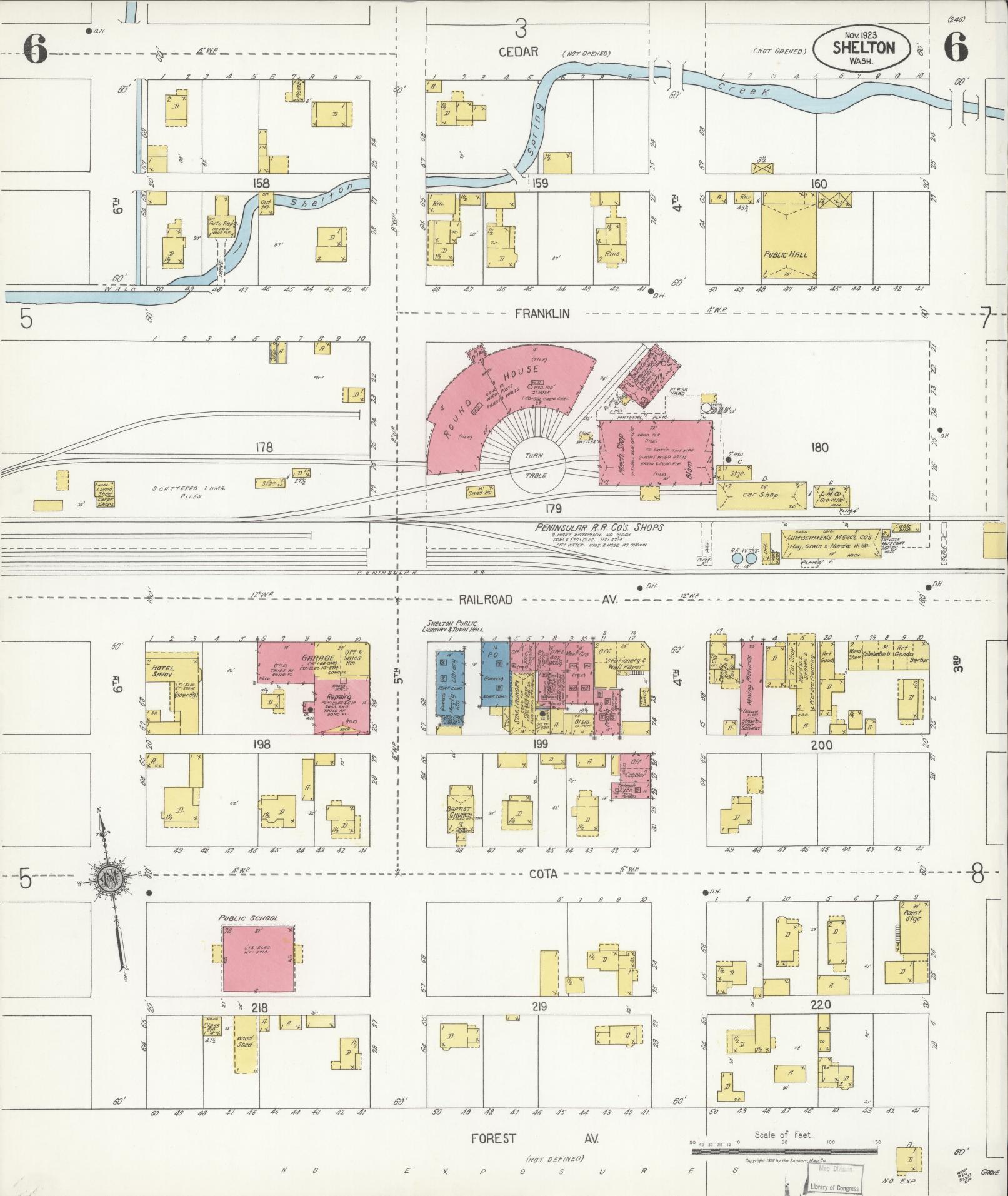 Sanborn Fire Insurance Map from Shelton, Mason County, Washington (1923), Sheet #0006 - Complete Map Set gallery image, historic Sanborn map, vintage wall art, Washington Washington