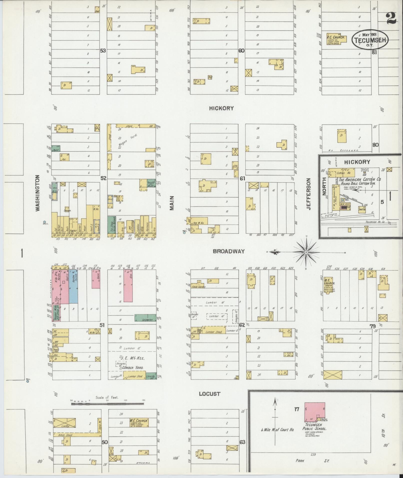 Sanborn Fire Insurance Map from Tecumseh, Pottawatomie County, Oklahoma (1901), Sheet #0002 - Complete Map Set gallery image, historic Sanborn map, vintage wall art, Oklahoma Oklahoma