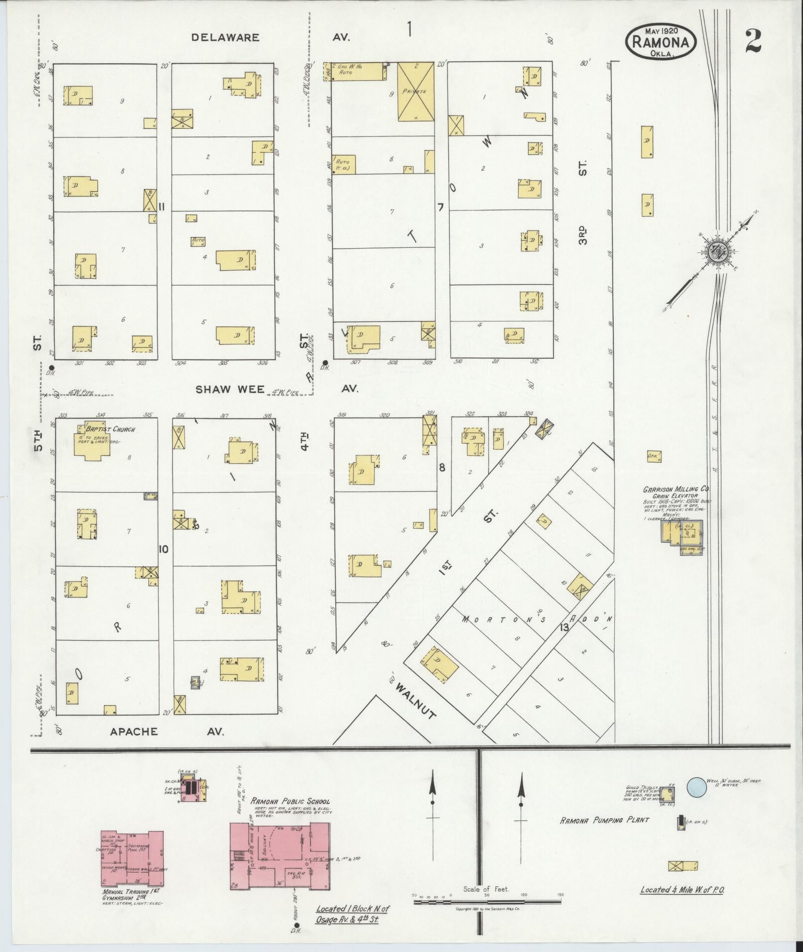 Sanborn Fire Insurance Map from Ramona, Washington County, Oklahoma (1920), Sheet #0002 - Historic Sanborn Fire Insurance Map Print, vintage old map wall art, antique decor, genealogy gift, Oklahoma Oklahoma map