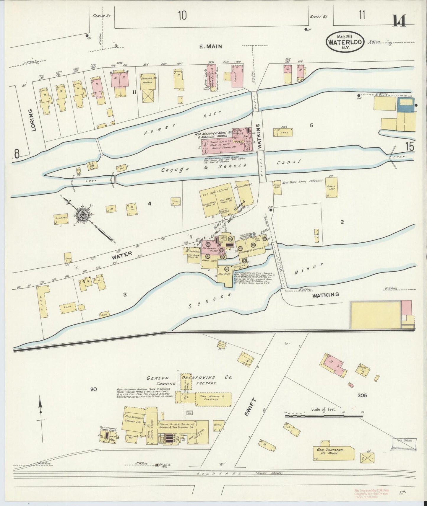 Sanborn Fire Insurance Map from Waterloo, Seneca County, New York (1911), Sheet #0014 - Complete Map Set gallery image, historic Sanborn map, vintage wall art, New York New York