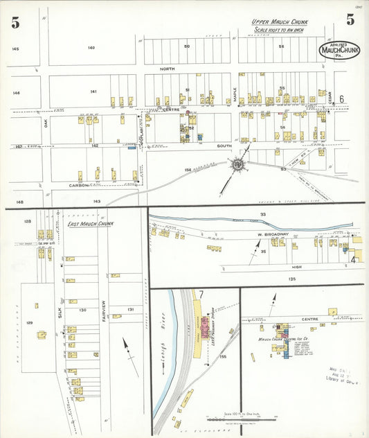 Sanborn Fire Insurance Map from Mauch Chunk, Carbon County, Pennsylvania (1923), Sheet #0005 - Historic Sanborn Fire Insurance Map Print, vintage old map wall art, antique decor, genealogy gift, Pennsylvania Pennsylvania map