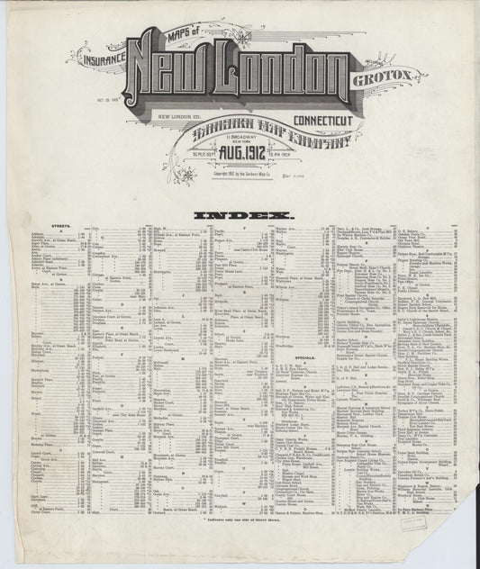 Sanborn Fire Insurance Map from New London, New London County, Connecticut (1912), Sheet #0001 - Historic Sanborn Fire Insurance Map Print, vintage old map wall art, antique decor, genealogy gift, Connecticut Connecticut map
