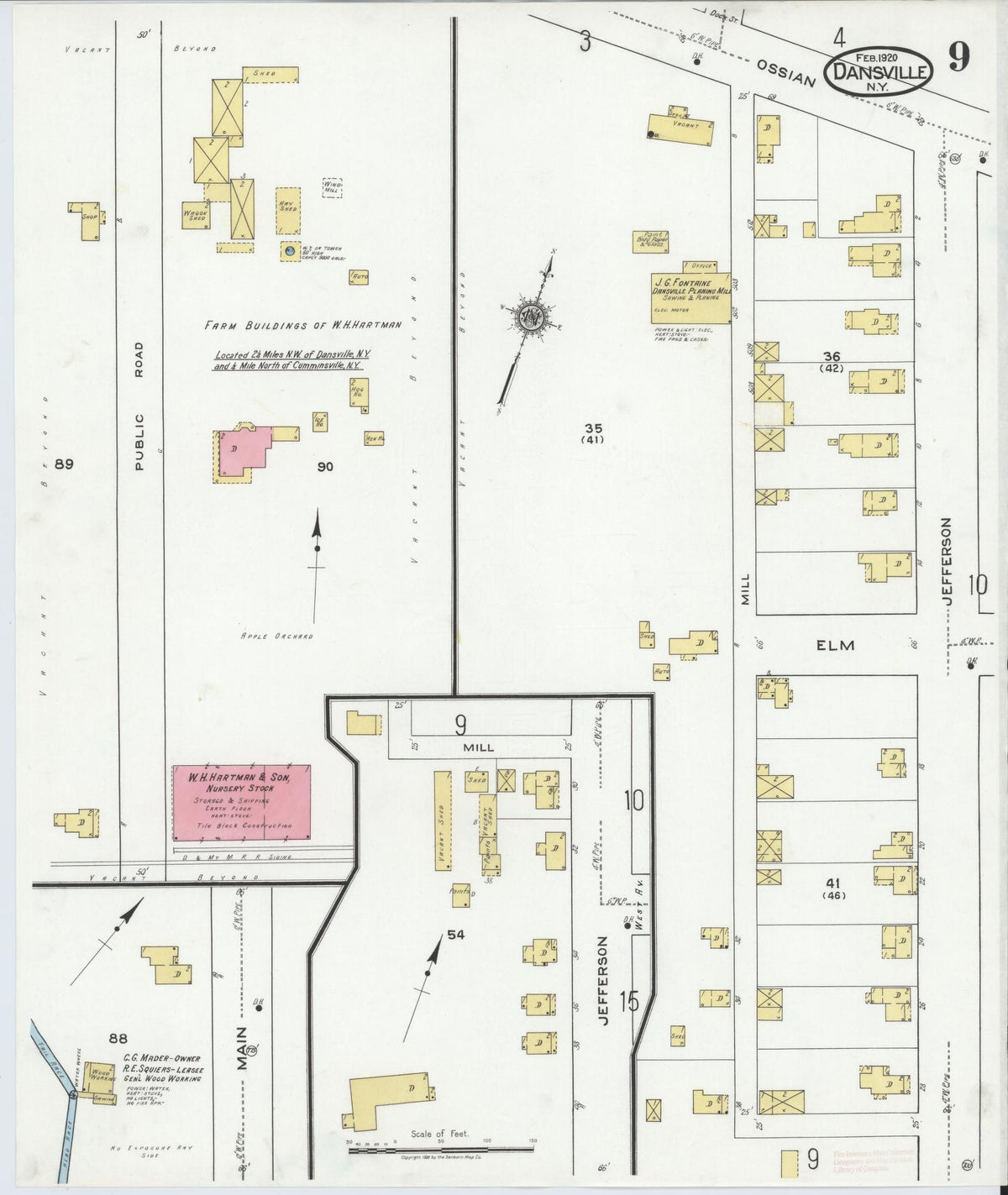Sanborn Fire Insurance Map from Dansville, Livingston County, New York (1920), Sheet #0009 - Historic Sanborn Fire Insurance Map Print, vintage old map wall art, antique decor, genealogy gift, New York New York map