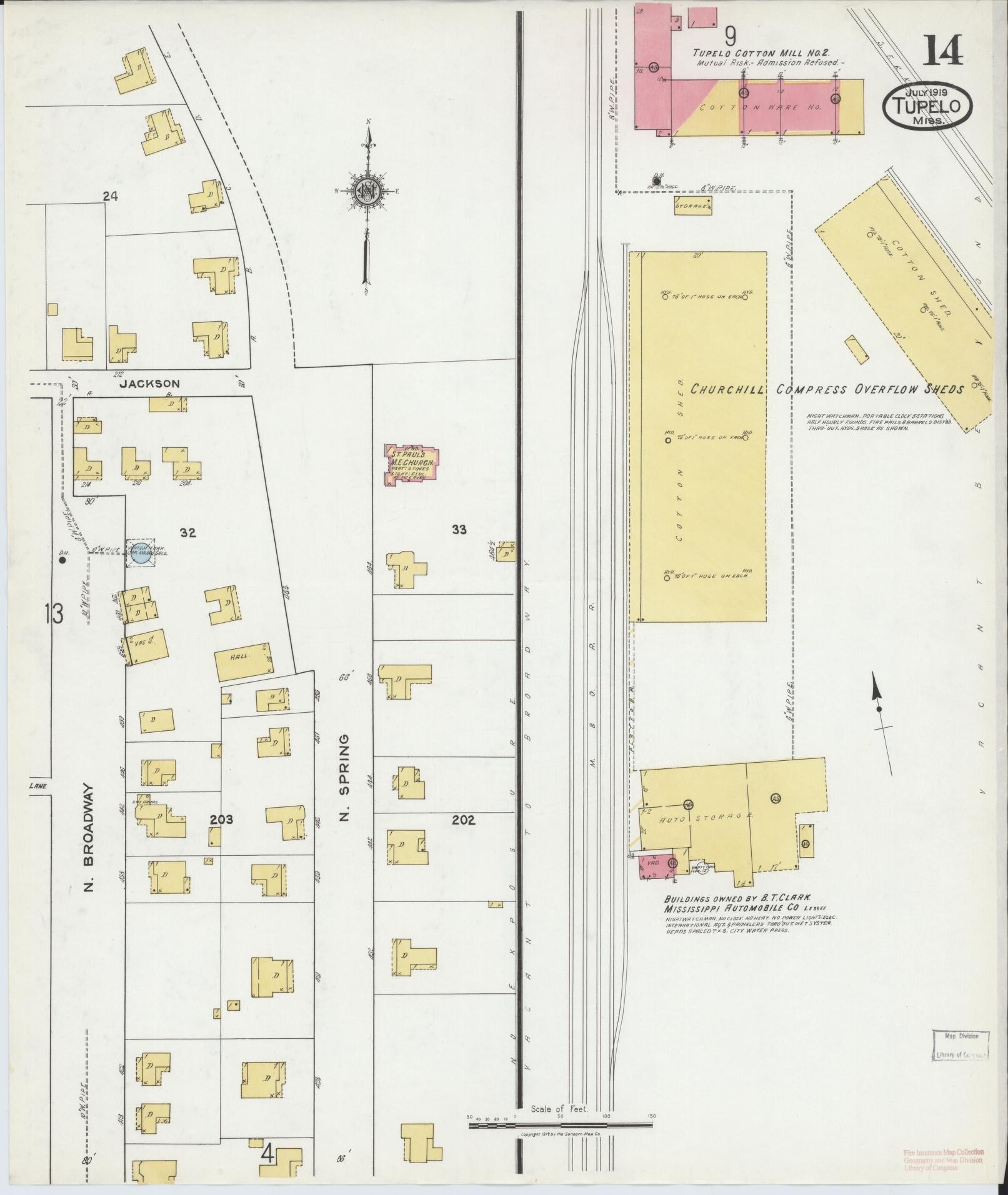Sanborn Fire Insurance Map from Tupelo, Lee County, Mississippi (1919), Sheet #0014 - Complete Map Set gallery image, historic Sanborn map, vintage wall art, Mississippi Mississippi