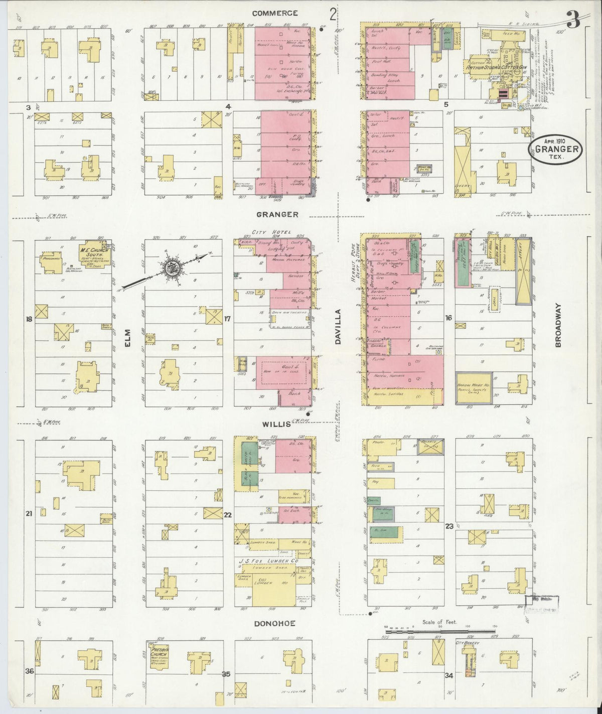 Sanborn Fire Insurance Map from Granger, Williamson County, Texas (1910), Sheet #0003 - Complete Map Set gallery image, historic Sanborn map, vintage wall art, Texas Texas