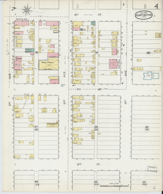 Sanborn Fire Insurance Map from Huntington, Cabell County, West Virginia (1893), Sheet #0004 - Historic Sanborn Fire Insurance Map Print, vintage old map wall art, antique decor, genealogy gift, West Virginia West Virginia map