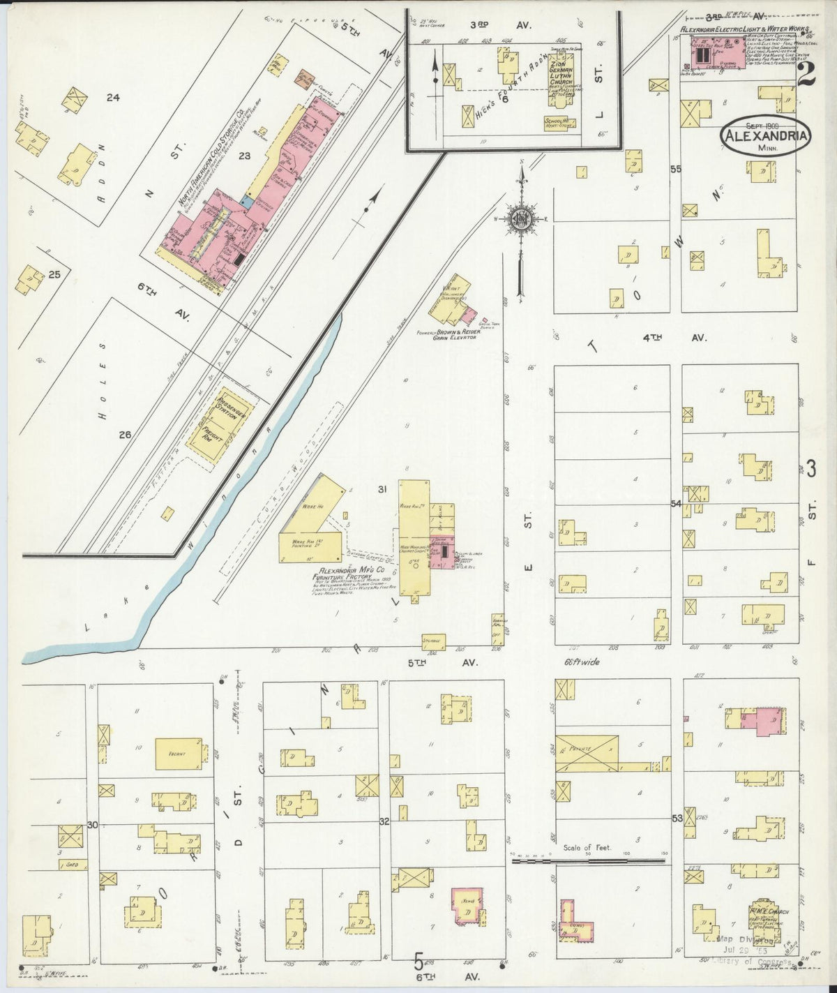 Sanborn Fire Insurance Map from Alexandria, Douglas County, Minnesota (1909), Sheet #0002 - Complete Map Set gallery image, historic Sanborn map, vintage wall art, Minnesota Minnesota