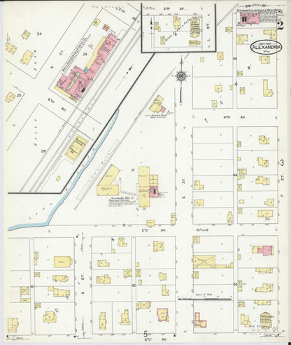 Sanborn Fire Insurance Map from Alexandria, Douglas County, Minnesota (1909), Sheet #0002 - Complete Map Set gallery image, historic Sanborn map, vintage wall art, Minnesota Minnesota