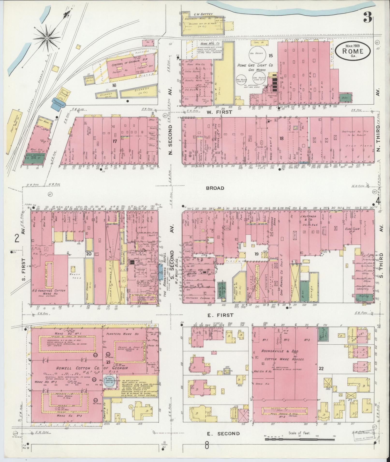 Sanborn Fire Insurance Map from Rome, Floyd County, Georgia (1909), Sheet #0003 - Complete Map Set gallery image, historic Sanborn map, vintage wall art, Georgia Georgia