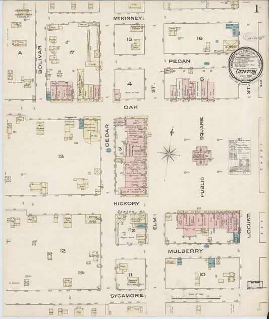 Sanborn Fire Insurance Map from Denton, Denton County, Texas (1885), Sheet #0001 - Complete Map Set gallery image, historic Sanborn map, vintage wall art, Texas Texas