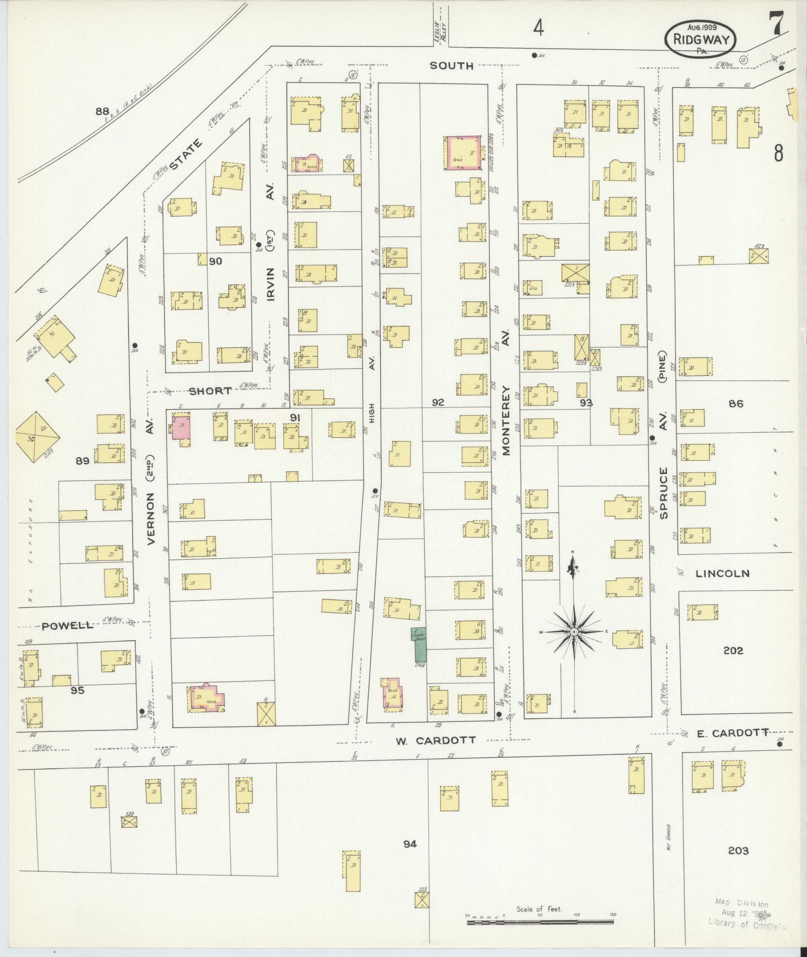 Sanborn Fire Insurance Map from Ridgway, Elk County, Pennsylvania (1909), Sheet #0007 - Complete Map Set gallery image, historic Sanborn map, vintage wall art, Pennsylvania Pennsylvania