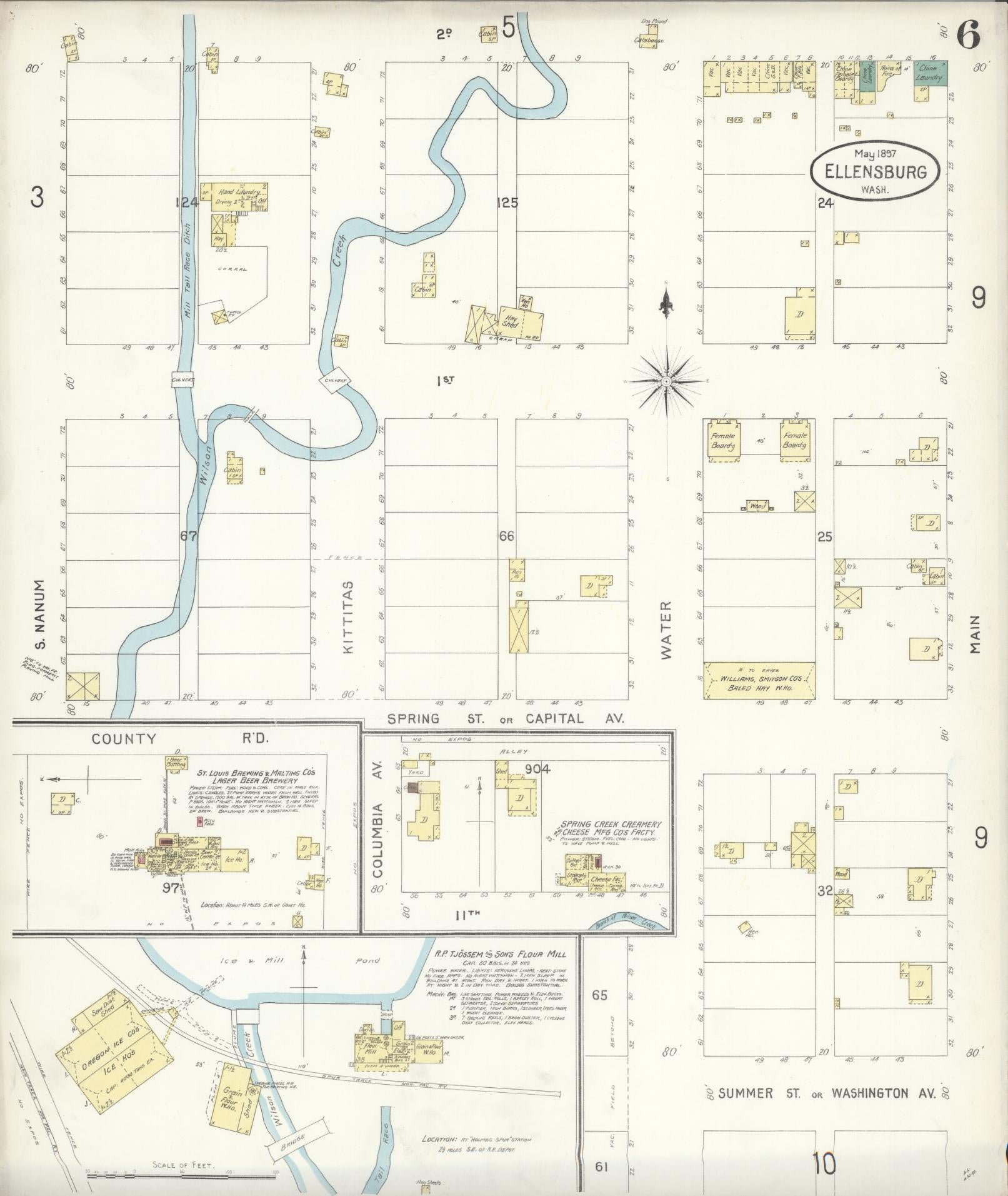 Sanborn Fire Insurance Map from Ellensburg, Kittitas County, Washington (1897), Sheet #0006 - Complete Map Set gallery image, historic Sanborn map, vintage wall art, Washington Washington