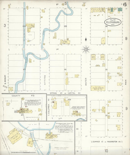 Sanborn Fire Insurance Map from Ellensburg, Kittitas County, Washington (1897), Sheet #0006 - Complete Map Set gallery image, historic Sanborn map, vintage wall art, Washington Washington