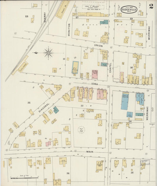 Sanborn Fire Insurance Map from Dodgeville, Iowa County, Wisconsin (1894), Sheet #0002 - Historic Sanborn Fire Insurance Map Print, vintage old map wall art, antique decor, genealogy gift, Wisconsin Wisconsin map