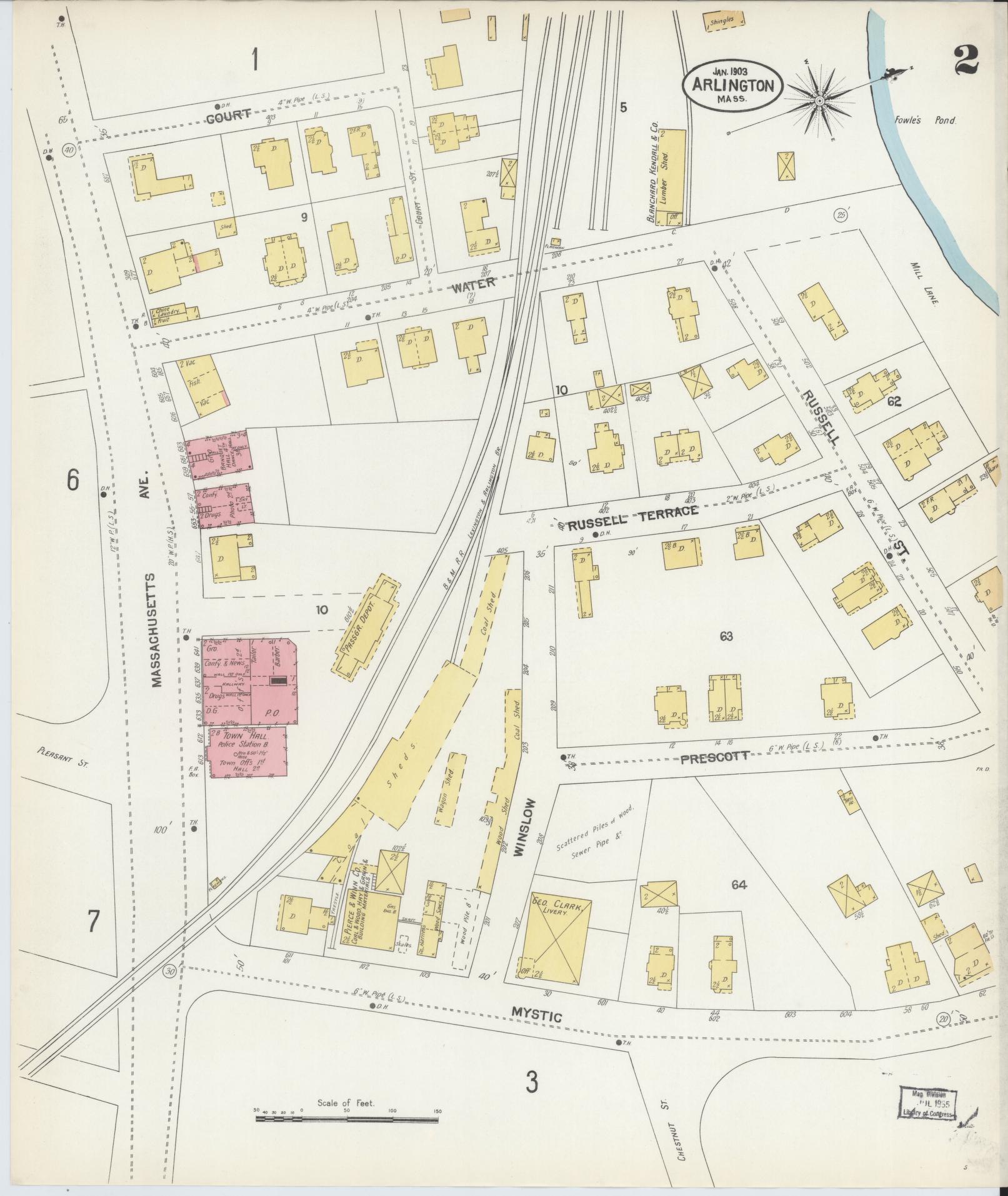 Sanborn Fire Insurance Map from Arlington, Middlesex County, Massachusetts (1903), Sheet #0002 - Complete Map Set gallery image, historic Sanborn map, vintage wall art, Massachusetts Massachusetts