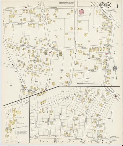 Sanborn Fire Insurance Map from Belmont, Middlesex County, Massachusetts (1915), Sheet #0004 - Historic Sanborn Fire Insurance Map Print, vintage old map wall art, antique decor, genealogy gift, Massachusetts Massachusetts map