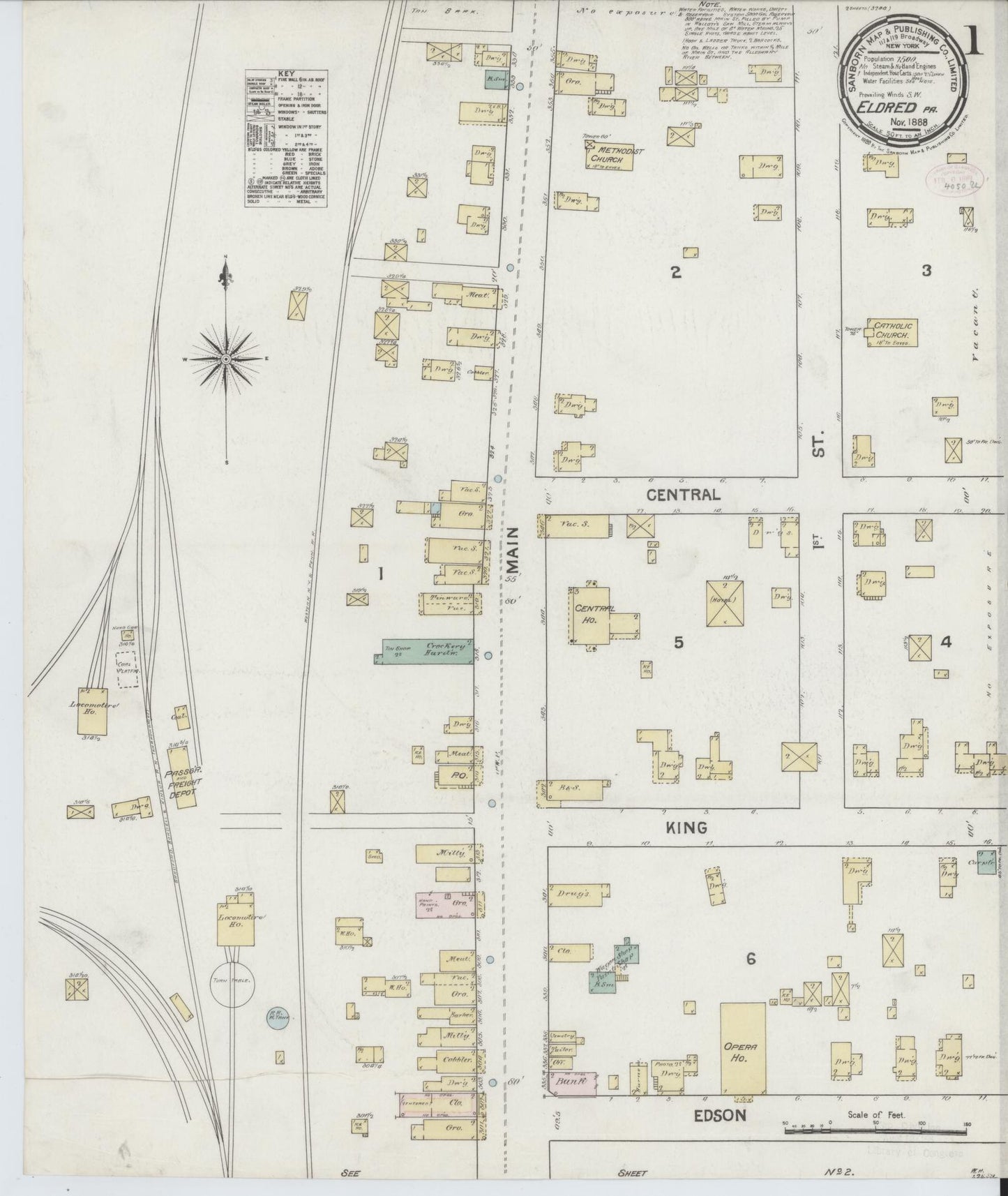 Sanborn Fire Insurance Map from Eldred, McKean County, Pennsylvania (1888), Sheet #0001 - Historic Sanborn Fire Insurance Map Print, vintage old map wall art, antique decor, genealogy gift, Pennsylvania Pennsylvania map