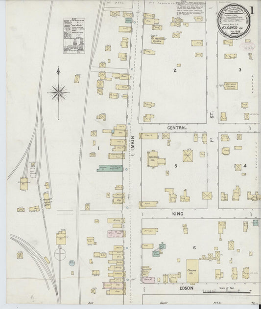 Sanborn Fire Insurance Map from Eldred, McKean County, Pennsylvania (1888), Sheet #0001 - Historic Sanborn Fire Insurance Map Print, vintage old map wall art, antique decor, genealogy gift, Pennsylvania Pennsylvania map