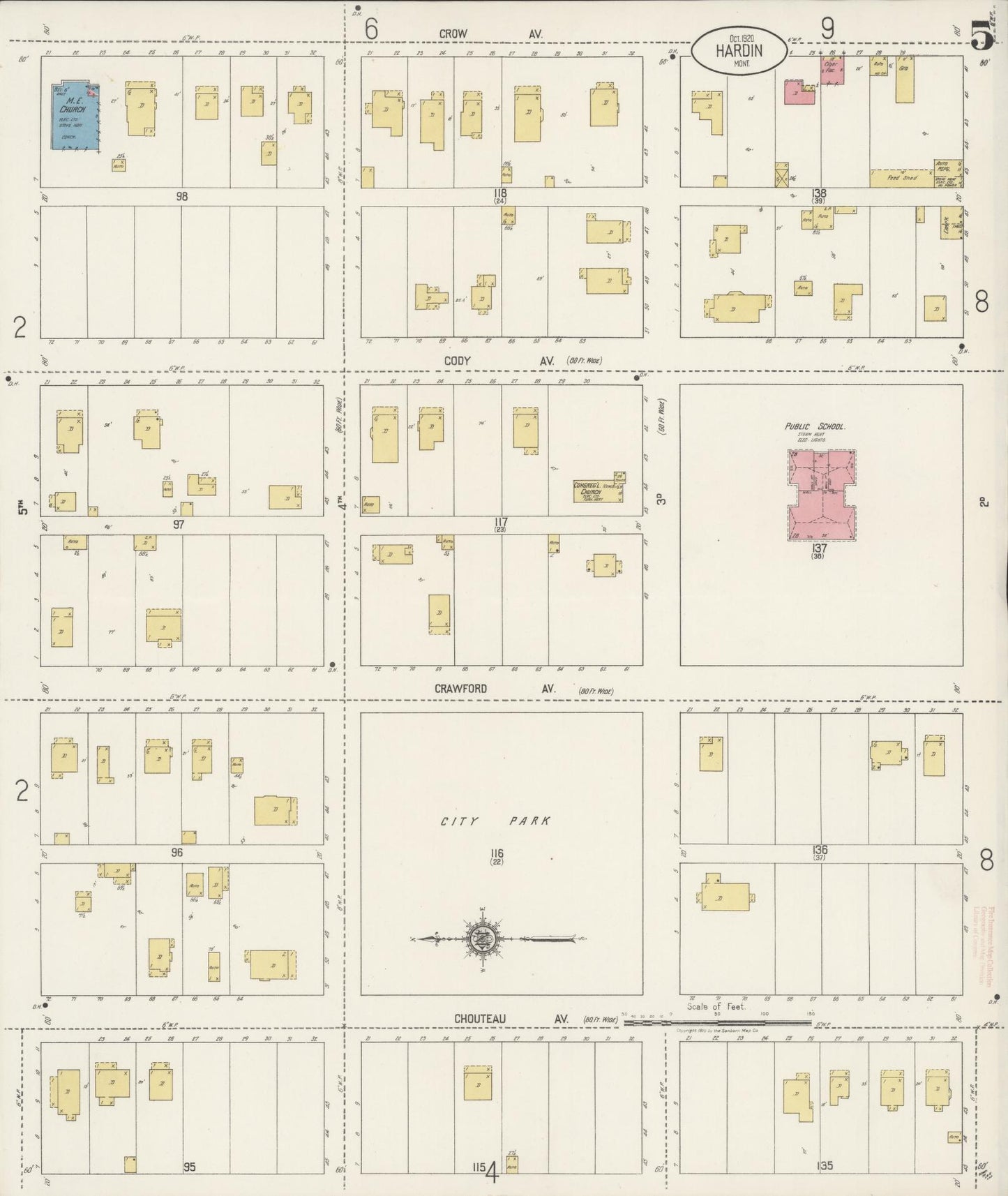 Sanborn Fire Insurance Map from Hardin, Big Horn County, Montana (1920), Sheet #0005 - Complete Map Set gallery image, historic Sanborn map, vintage wall art, Montana Montana