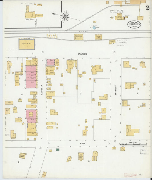 Sanborn Fire Insurance Map from Shubuta, Clarke County, Mississippi (1906), Sheet #0002 - Historic Sanborn Fire Insurance Map Print, vintage old map wall art, antique decor, genealogy gift, Mississippi Mississippi map